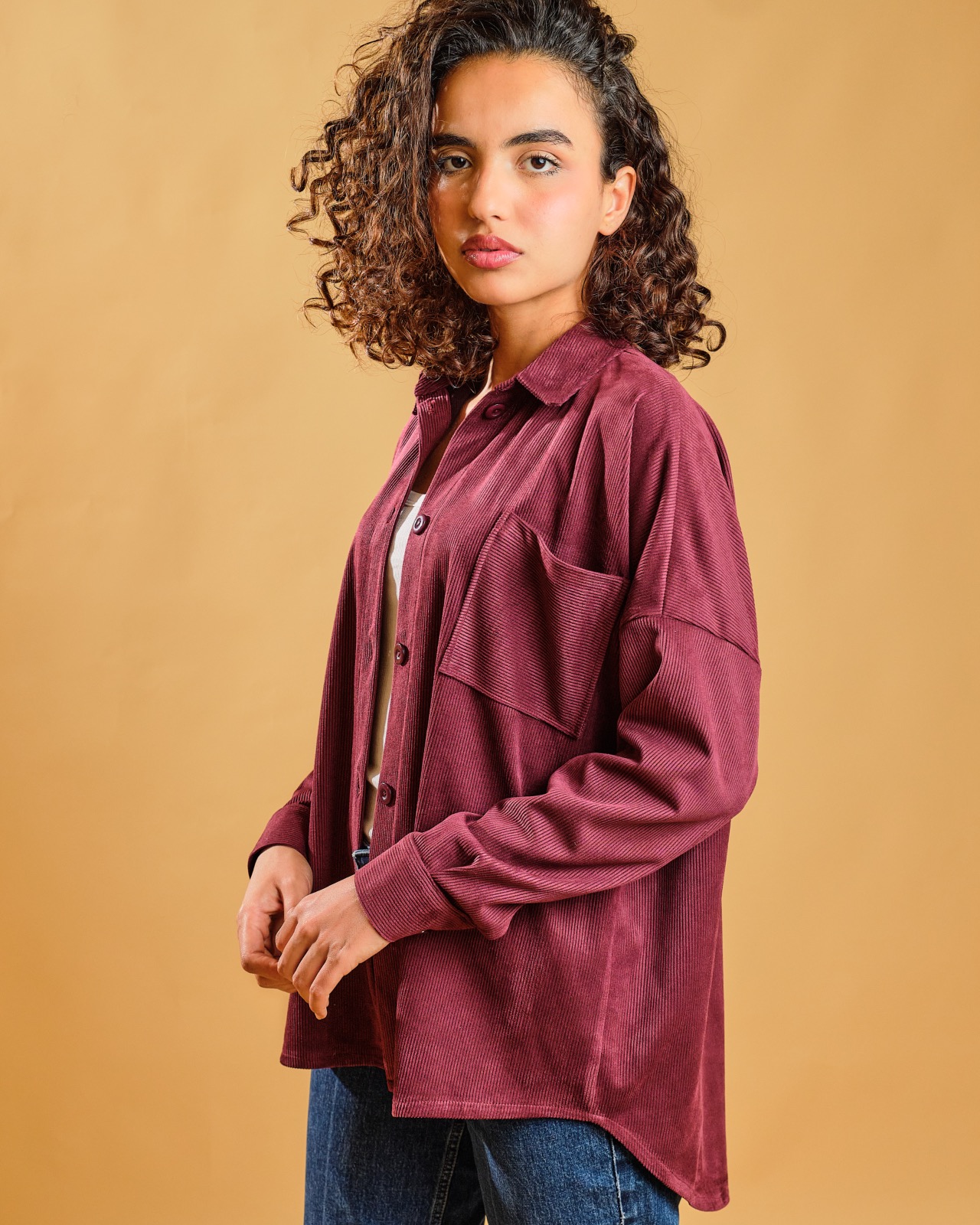 Chemise en velours Bordeaux 