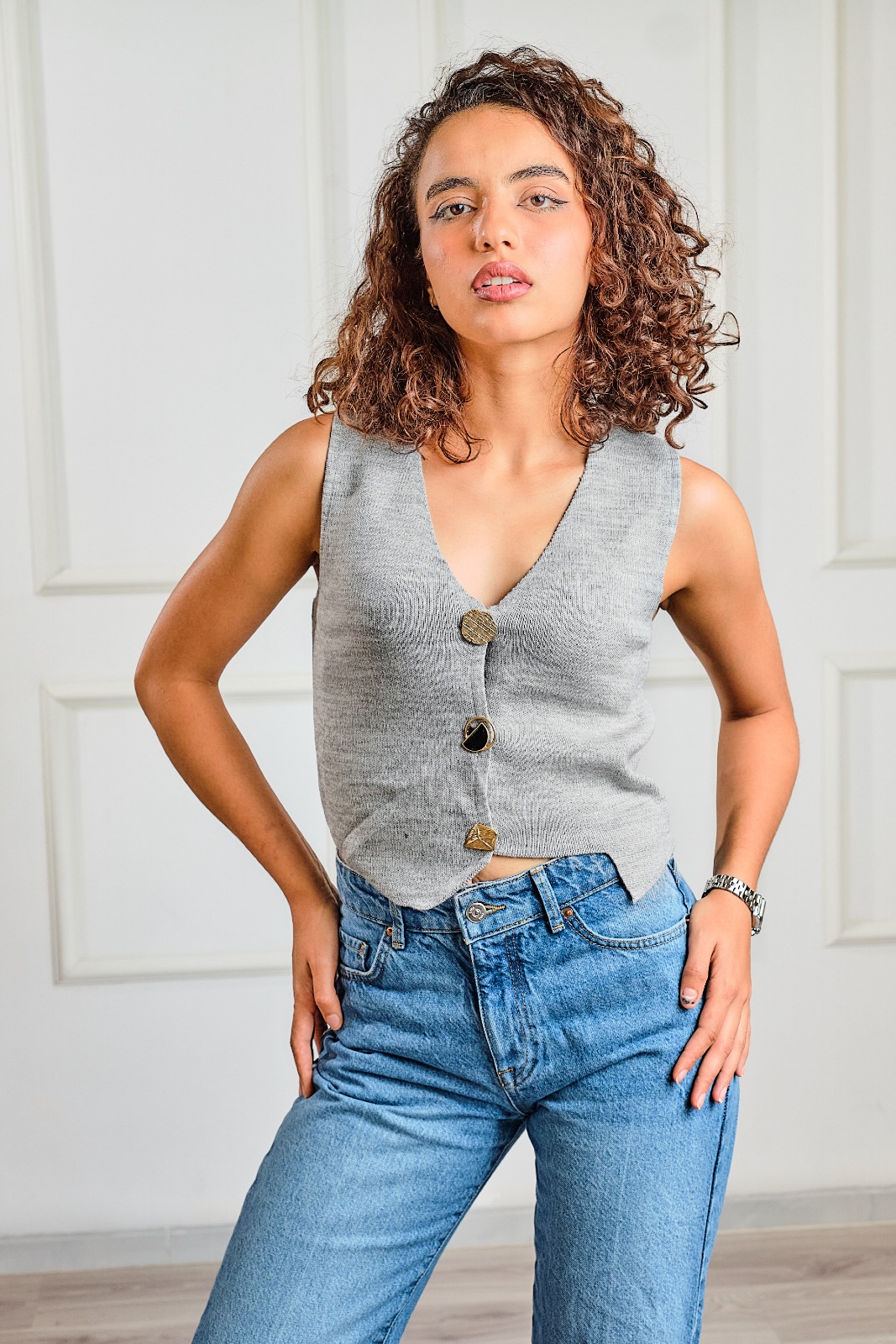 Gilet asymétrique Gris 