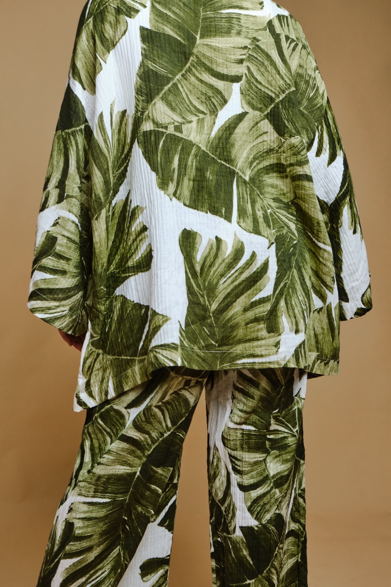 Ensemble kimono pantalon tropical