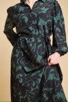 Robe longue vert bouteille motifs noir