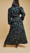 Robe longue vert bouteille motifs noir